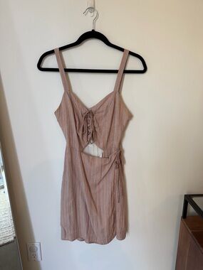 Striped Lace-Up Sleeveless Summer Dress - Rust Pink
